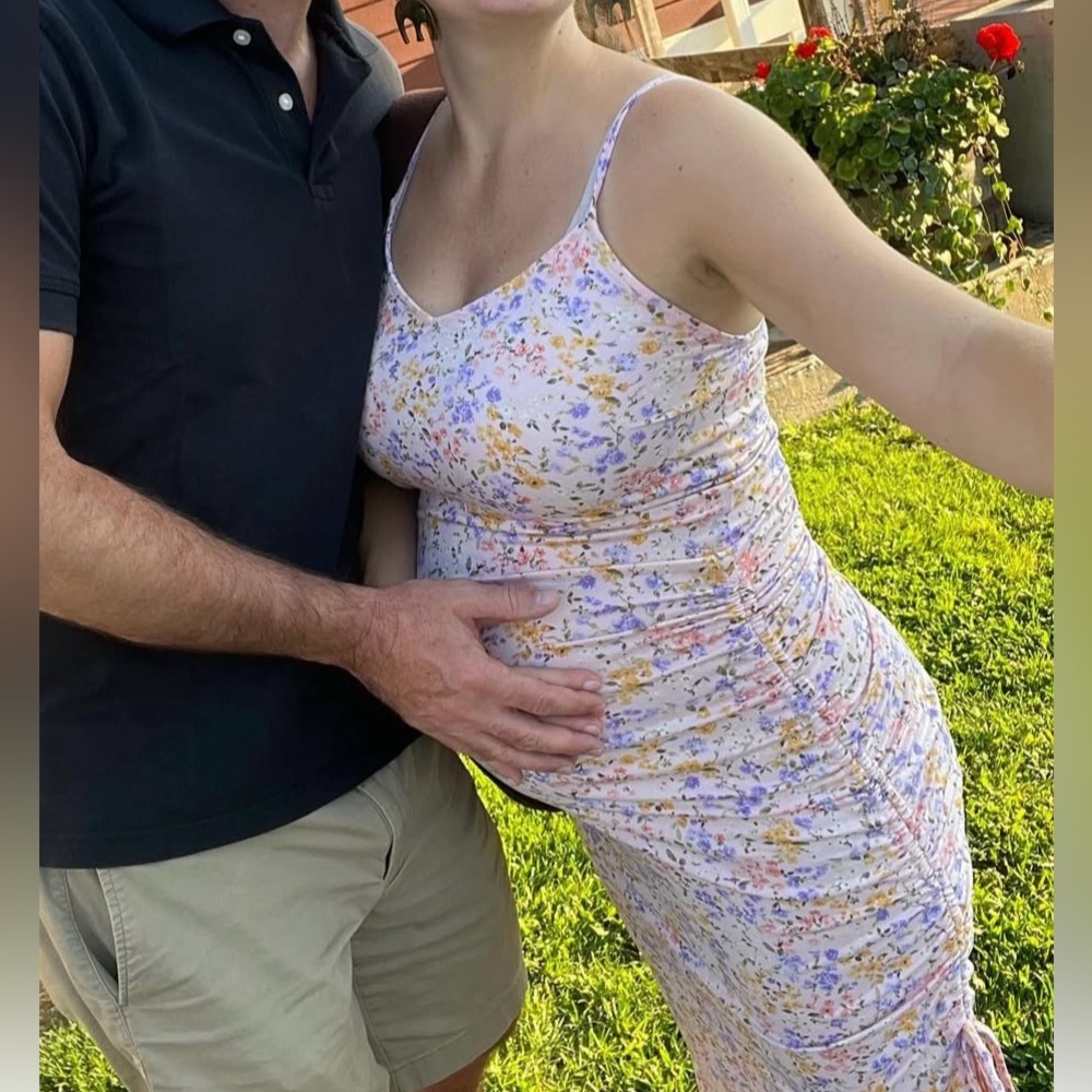 Floral Ruched Midi Maternity Dress